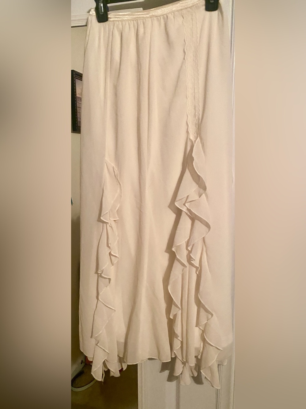 Elegant Cream Women’s Ruffle Maxi Skirt